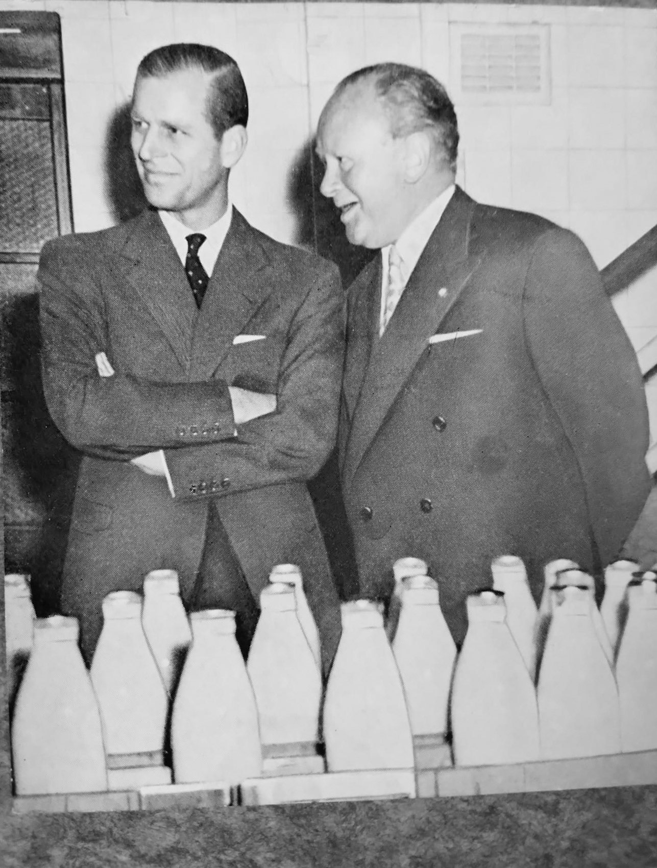 1957 Royal Visit to South Morden Dairy with the Duke of Edinburgh and Walter Nell (Courtesy Brian Wastell)
