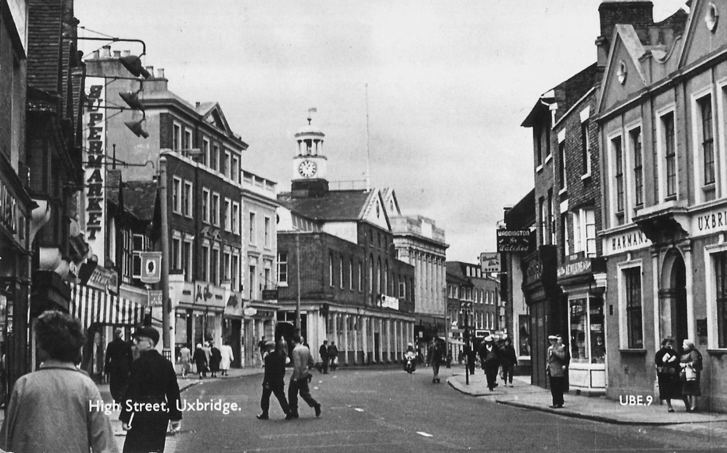 1960's? Premier Supermarket in Uxbridge High Street. Diane Klaw remembers "I worked in the Uxbridge Express Dairies Supermarket, after school on Friday nights and all day Saturday. I was bag packer on number one check out. We were one of the first supermarkets to have a conveyor belt. I had a brilliant time working there. They offered me a full time job when I left school, which I did until I was offered the job as receptionist for Fassnidge, Son and Norris. Wonderful people to work for." (Courtesy Richard Gaylard)