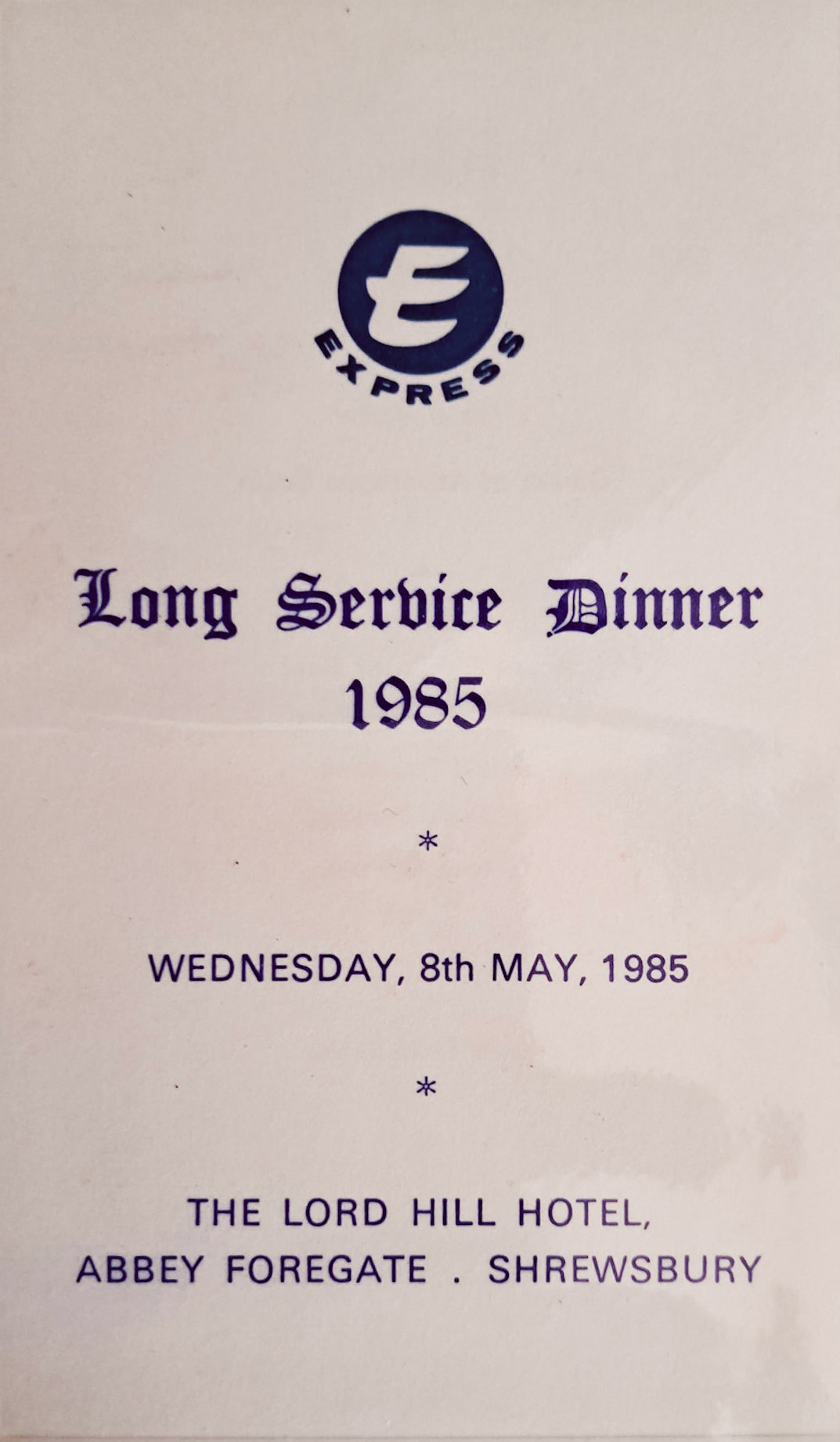 1985 Long Service Dinner invitation for Whittington (Courtesy Kim Griffiths)
