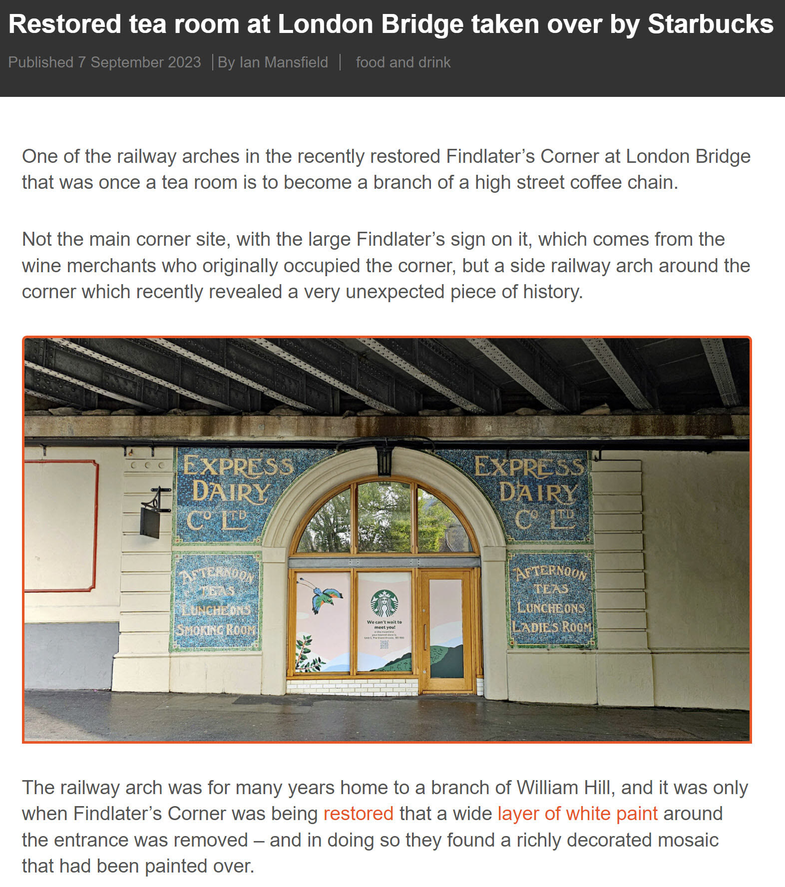 2023 Express Tea Shop at London Bridge being redeveloped as a Starbucks (Courtesy IanVisits, Ian Mansfield)
