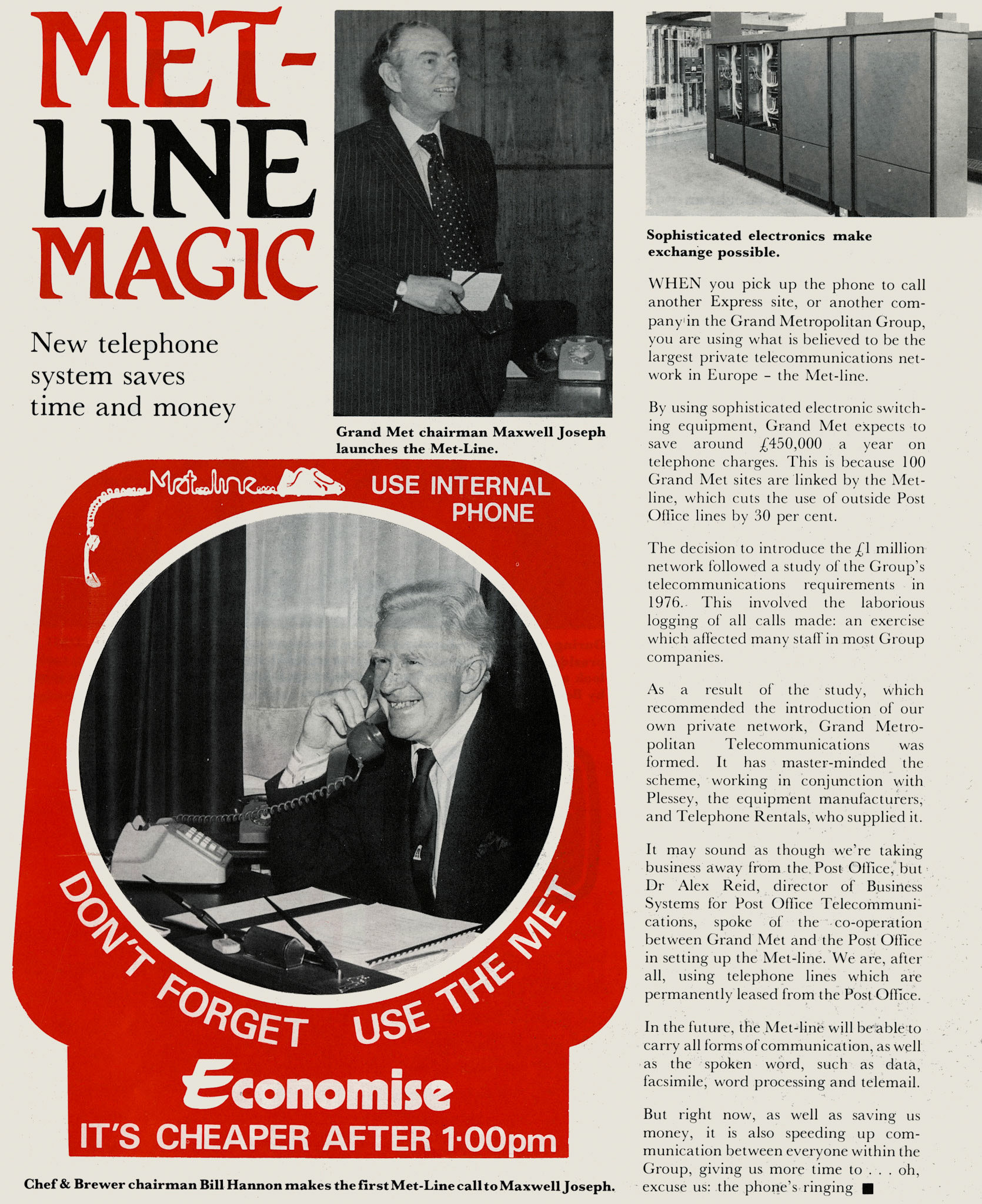 1980 Maxwell Joseph receives the first Met Line phone call from Chef and Brewer Chairman Bill Hannon. (Express News October)