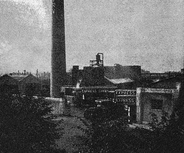 1930's Cricklewood-Chimney, Boiler House and Small Yard. 'A peep behind the scenes of the Express Dairy, Claremont Road, Cricklewood - The largest dairy in Great Britain' (From 'While London Sleeps' booklet.
