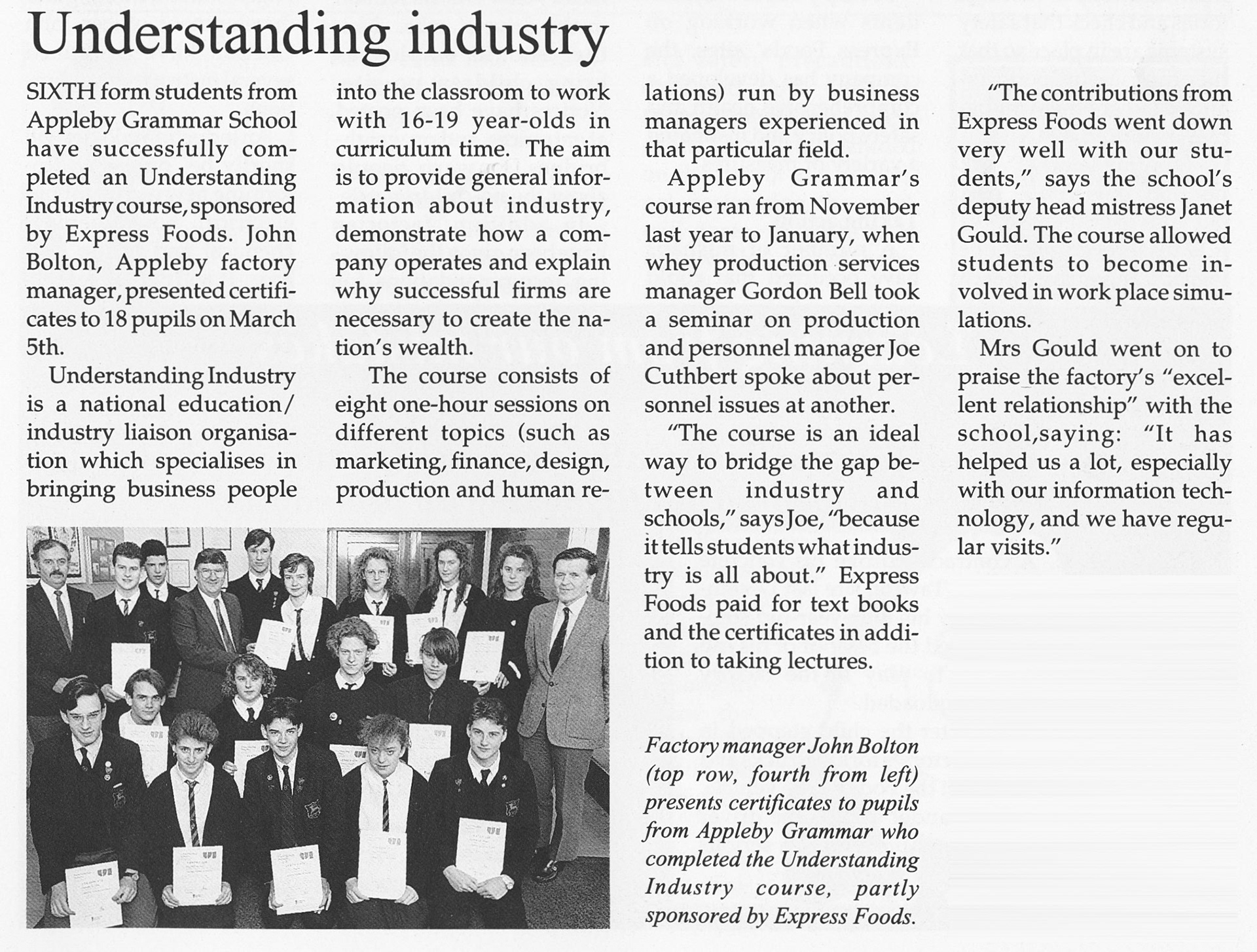 1990 Appleby sixth form students take part in 'Understanding Industry' course