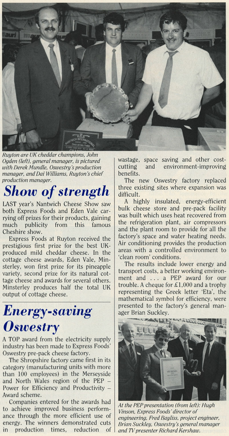 1989 Ruyton and Minsterley win awards at Nantwich, and Oswestry win award for electricity saving