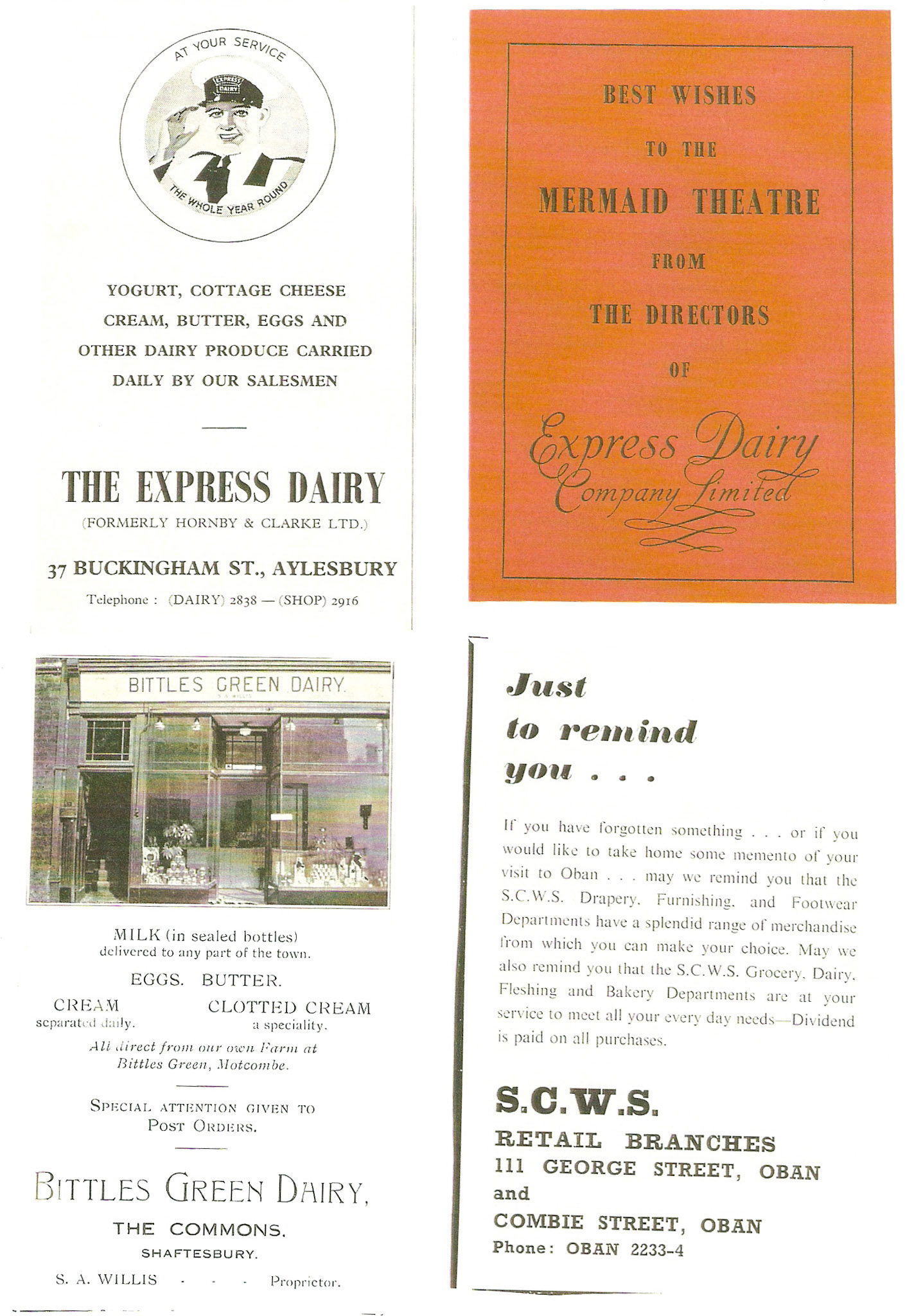 1950's? Dairy Adverts from around the UK(Courtesy Paul Luke)