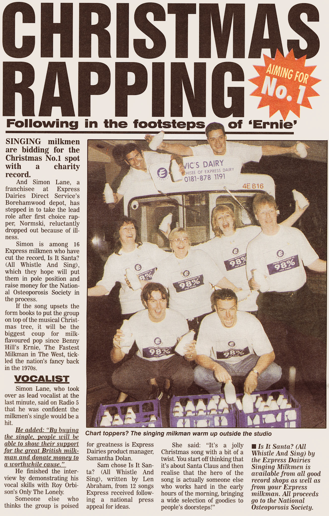 1998 Borehamwood singing milkmen. Paul Batchelor adds "That milk float is from Richmond depot" (Courtesy Michael Aldread)