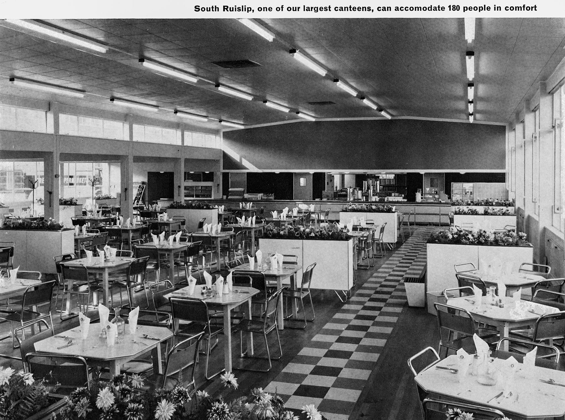 1963 South Ruislip canteen seats 180, from Staff Canteen Feature (Express News Autumn)