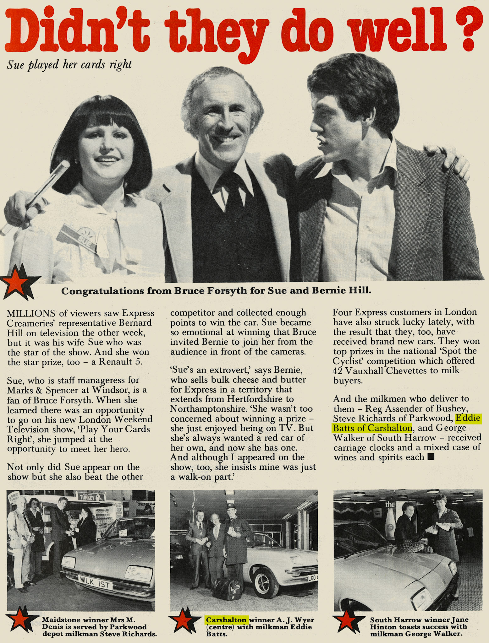 1980 Express winners in 'Play your cards right' TV programme - Eddie Batts of Carshalton Depot. (Express News April)