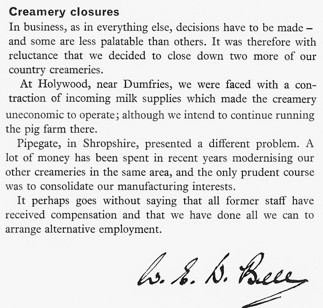1965 Creamery Closures announced at Holywood, Dumfries and Pipegate, Shopshire. (Express News Spring)