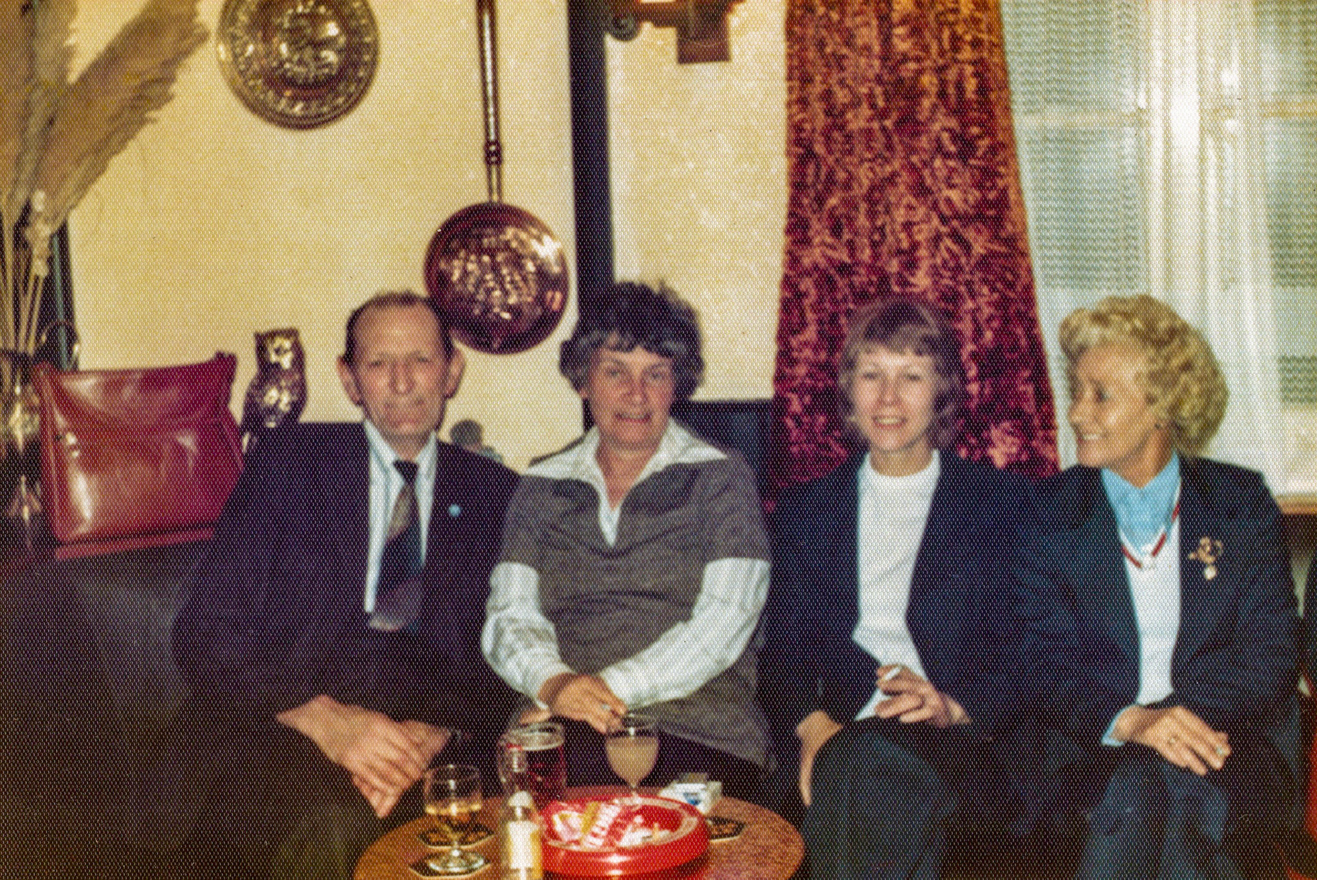 1980's Minsterley Bowling Club. Sarah Smith comments "Lady third from the left is my mum - Caroline Jones". John Potter and Marion Davies recognise Bill Childs on the left. Marian adds "with Carline Allan" (Courtesy Joe Lyons)