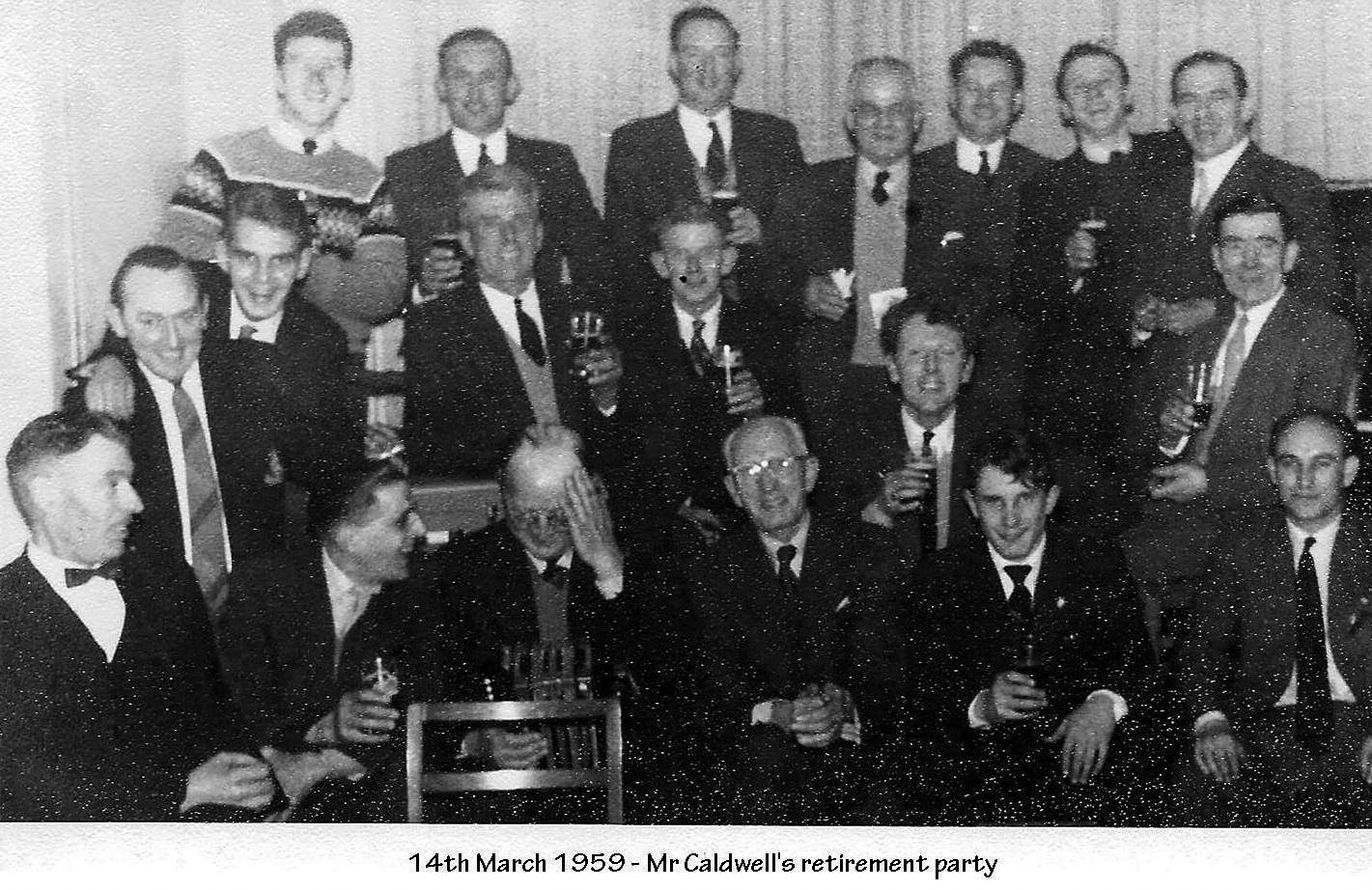 1959 Retirement party of Manager, Mr Caldwell on 14th March 1959. (Courtesy Margaret Lycett and Val Lythe, Ruyton Revisited FB Group)