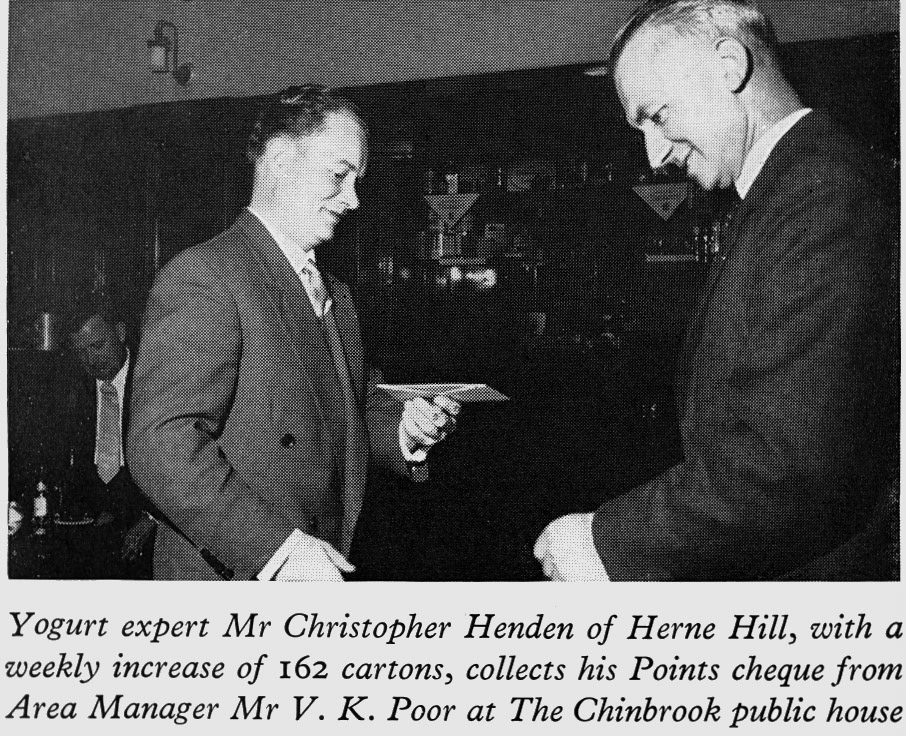 1962 Christopher Henden from Herne Hill collects award from Area Manager Vic Poor. Chris Austen comments "As a newly-appointed Area Manager in 1966, Vic was my boss!!" (Express News Christmas)