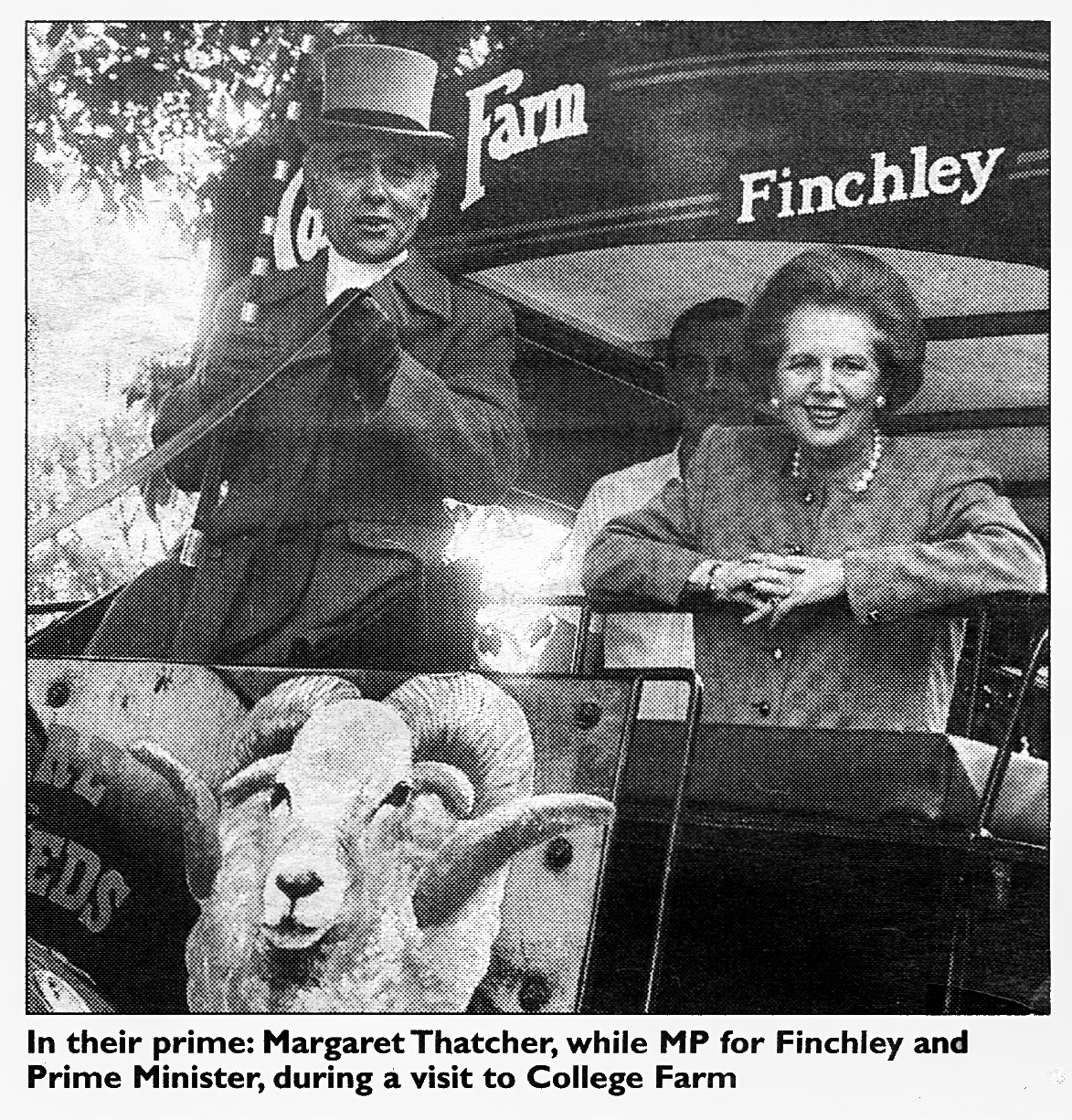 1989 College Farm visit by Margaret Thatcher on May 25,  published in the Hendon Times, 7th December. Vincent Paul comments "My old friend Gordon Gray was the coachman, he passed away in late 2024". (Courtesy Paul Luke)