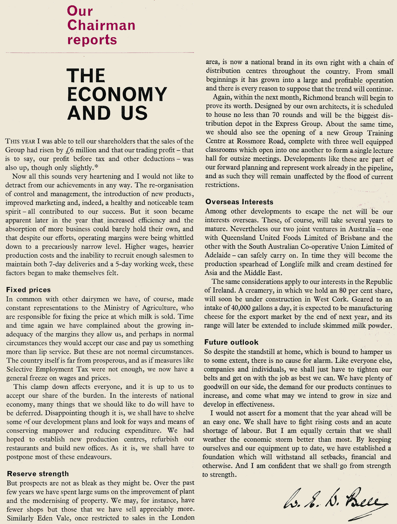 1966 Chairman's Report, in Express News Summer Edition