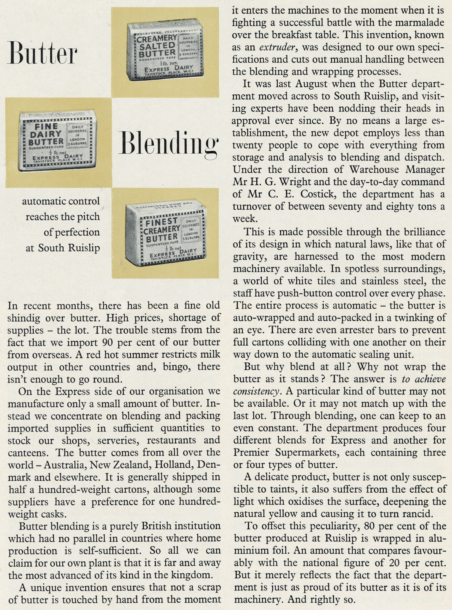 1960 Butter Blending at South Ruislip