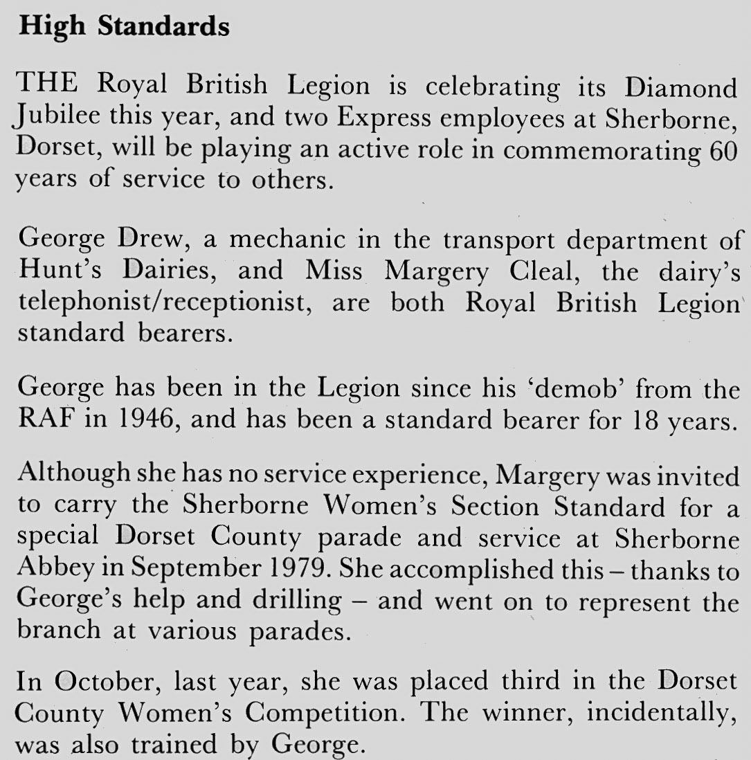 1981 George Drew and Margery Cleal from Hunt's Dairies support the British Legion. (January Express News)