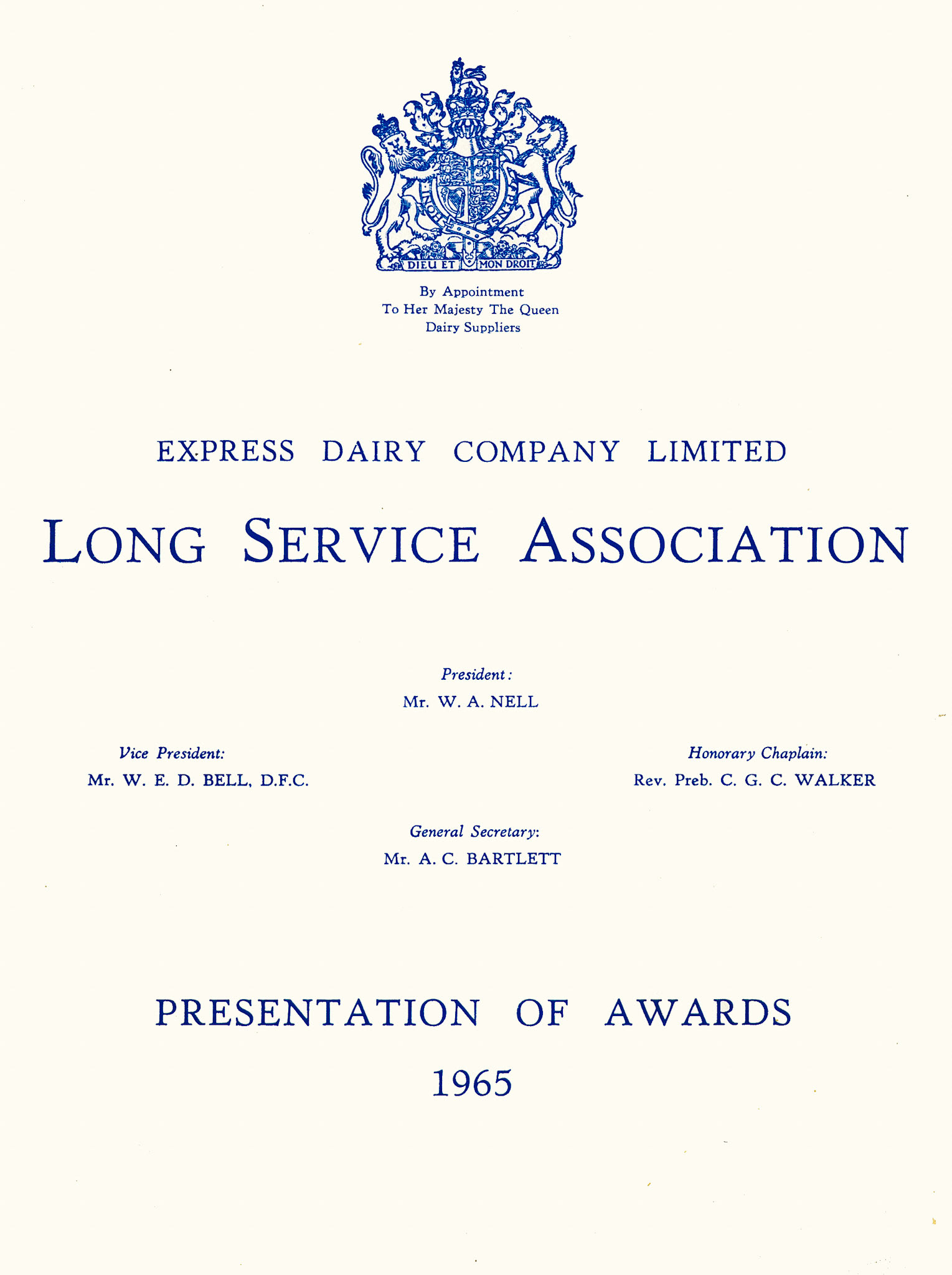 1965 Long Service Awards Programme-Frontispiece. (Courtesy Kevin Yates)