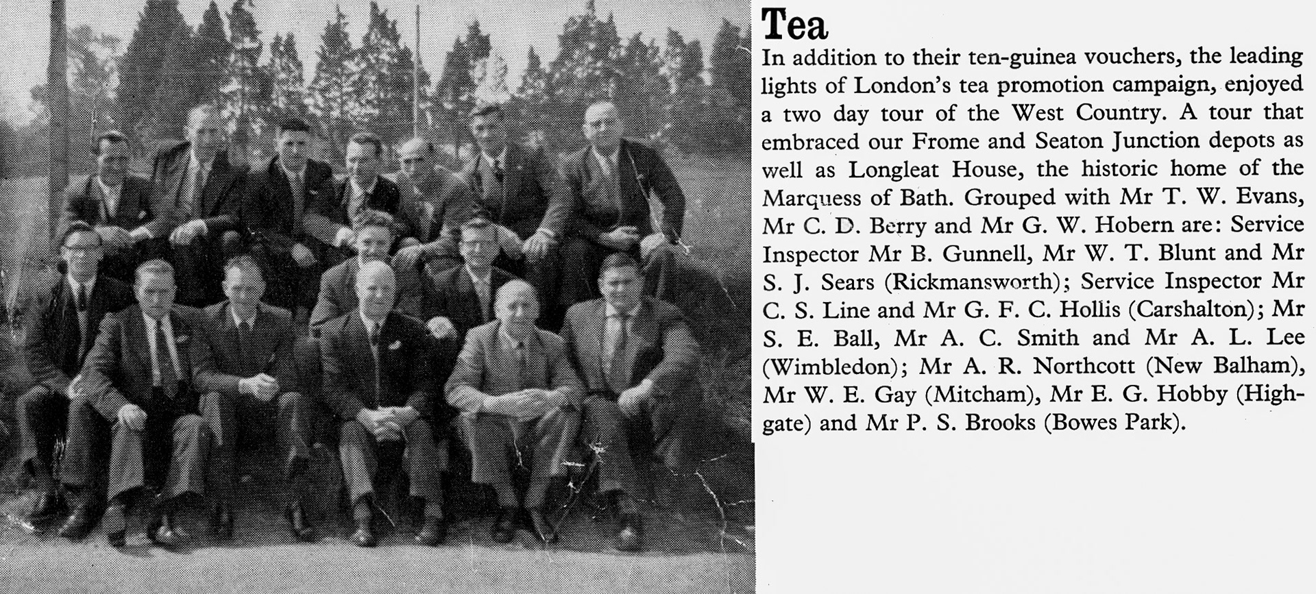 1959 London Retail Tea Promotion winners tour Frome and Seaton Junction. (Express News October)
