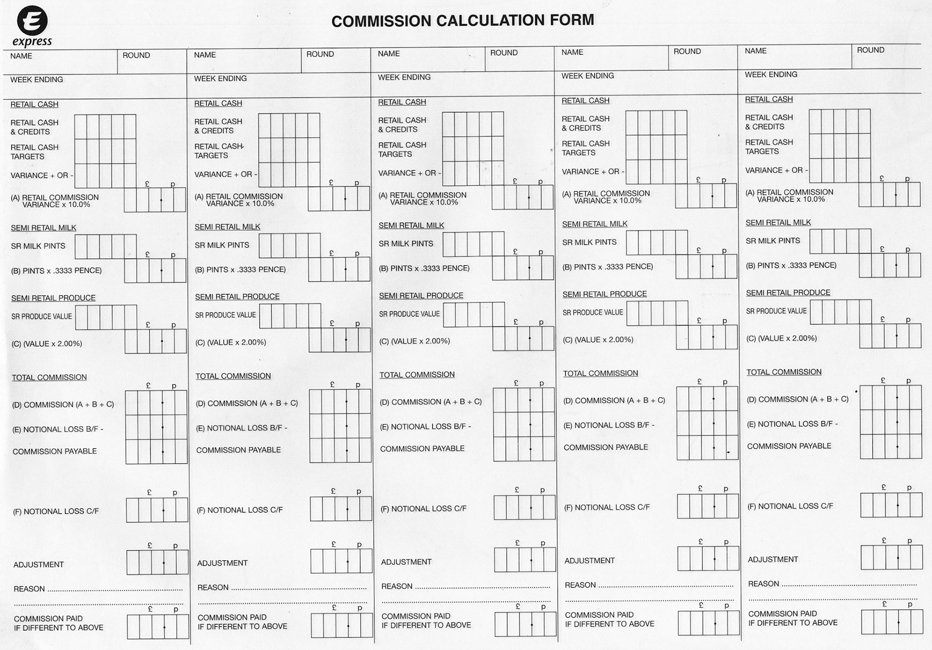 1990's? Salesmans' Commision Calculation Form. (From Express Dairy Tales collection)