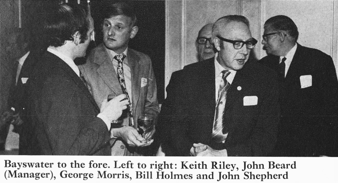 1973 Bayswater staff Keith Riley, Manager John Beard, George Morris, Bill Holmes and John Shepherd. (Express News Autumn)