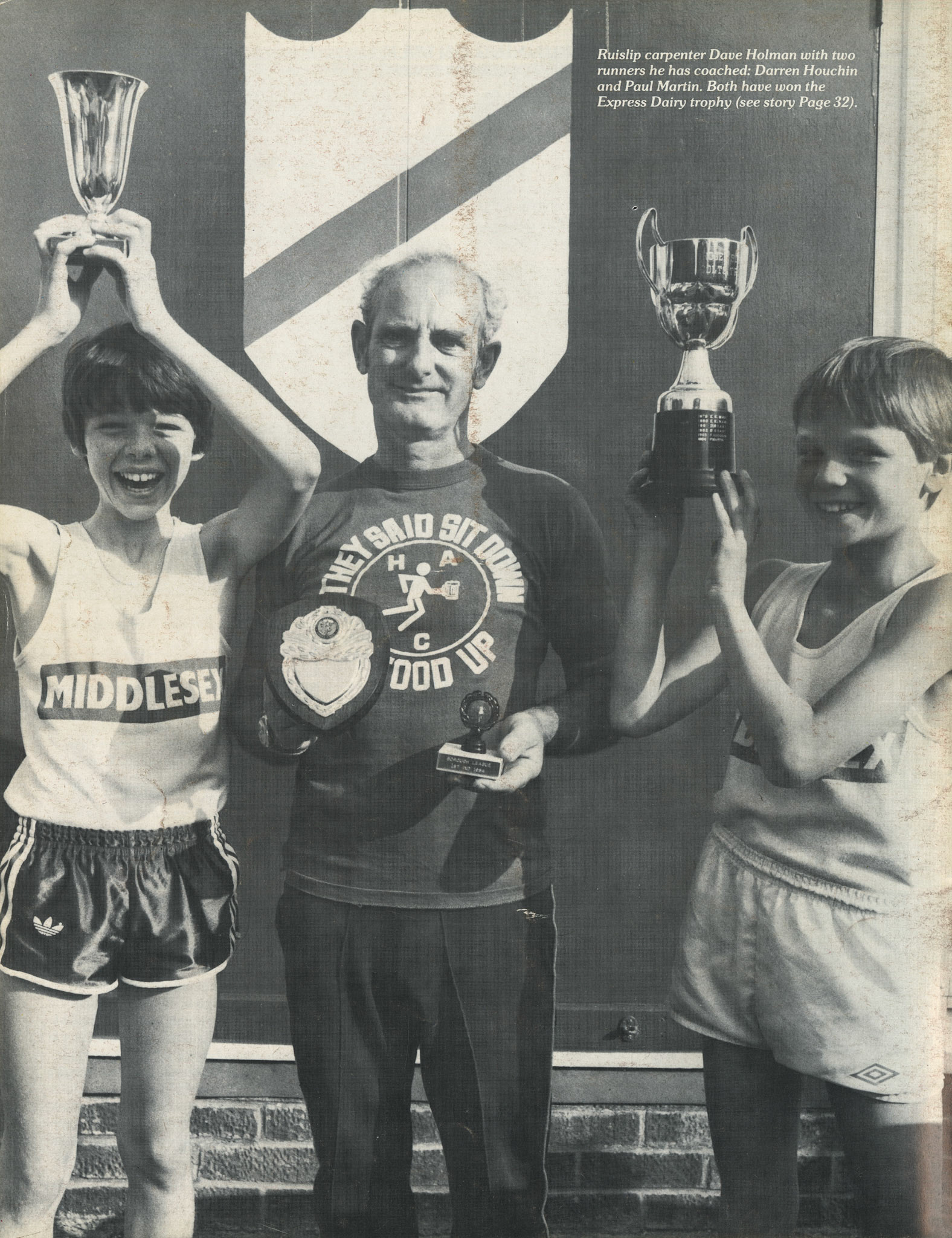 1984 Summer Express News Back Cover-South Ruislip carpenter Dave Holman with Darren Houchin and Paul Martin, who he coached.