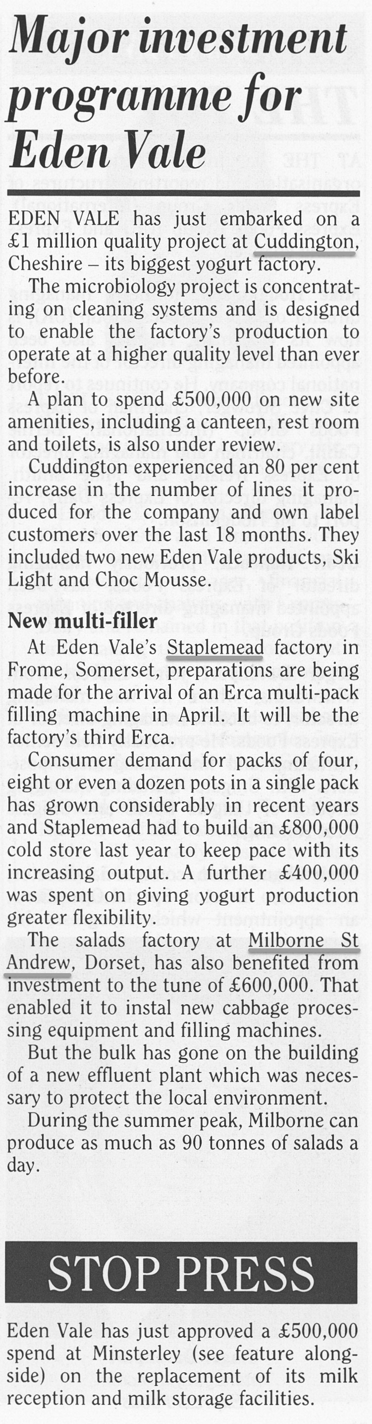1988 Investment programme for Cuddington, Staplemead and Milborne St Andrew