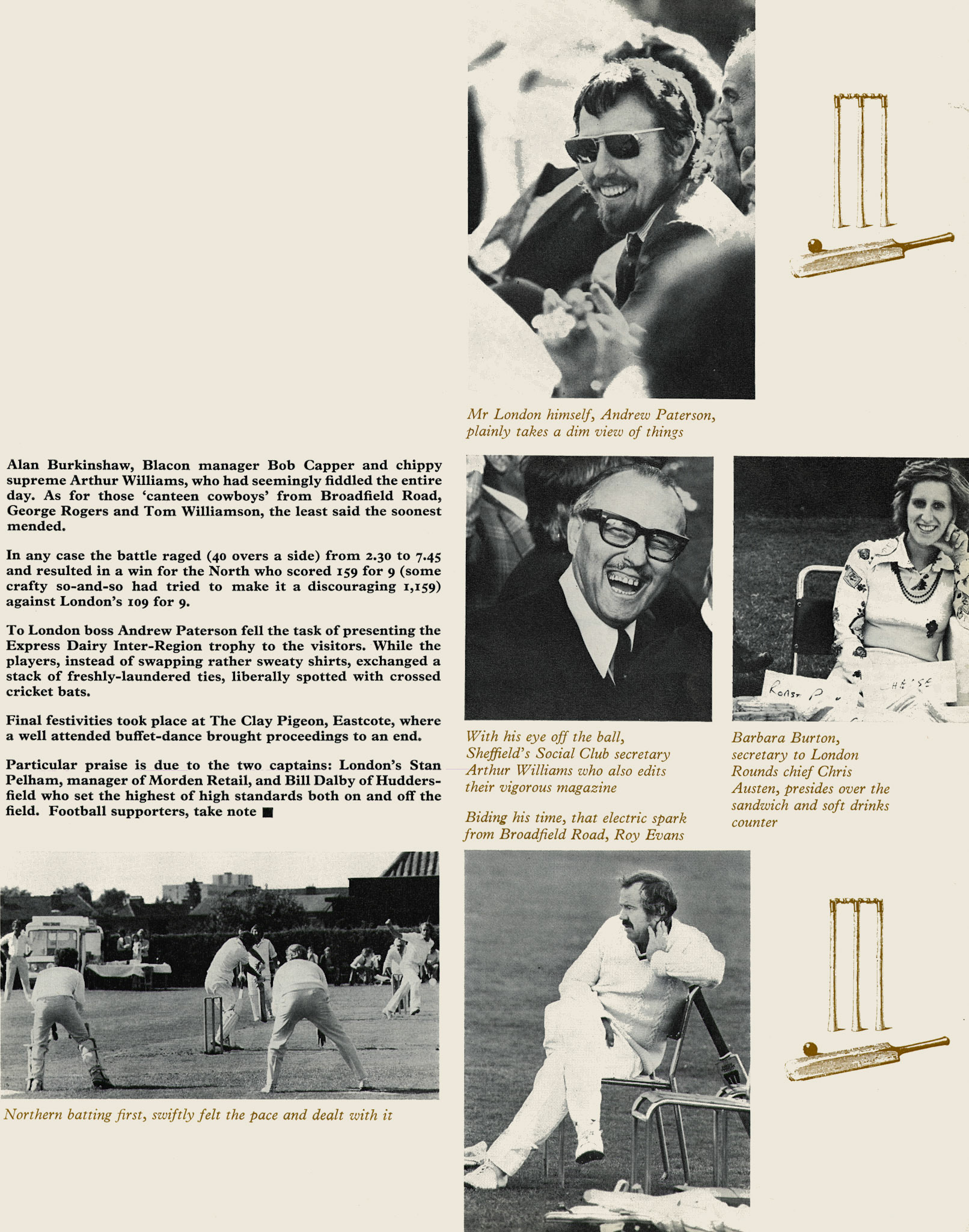 1975 Inter-region cricket match between London Retail and Northern. (Express News Autumn)