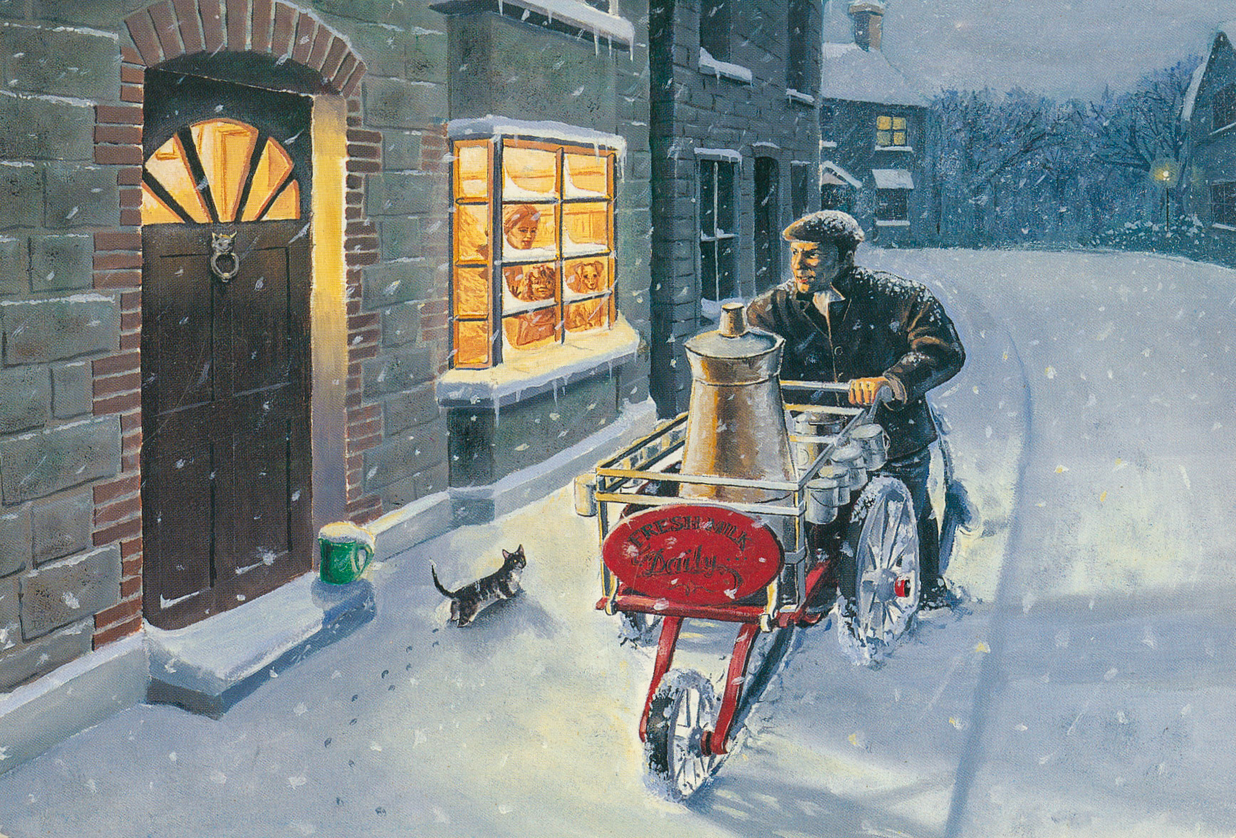 NDBI Xmas card "FRESH MILK TODAY" sent by Job's milkman Steve Hooper to his customers. (Presented by Elaine Randall in memory of her mother Gwen Axten who lived in Marlborough Road, Hanworth and collected this set of cards over the years.)