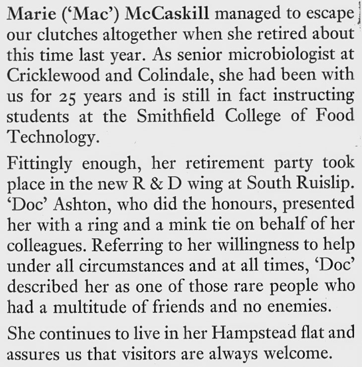 1972 retirements-Marie McCaskill, senior microbiologist at Cricklewood and Colindale. (Express News Christmas)