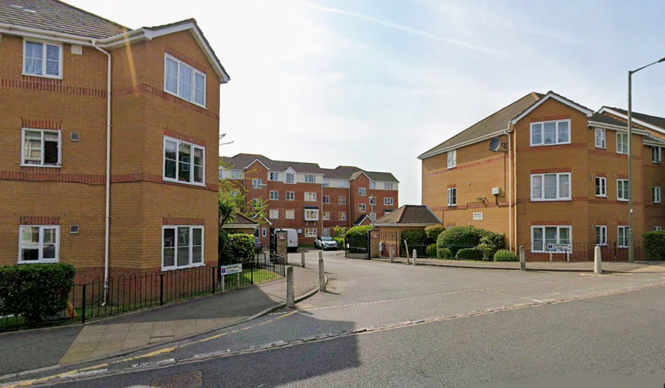 2025 Entrance to Dairyman Close, Claremont Road, Cricklewood (Courtesy Google Street View)