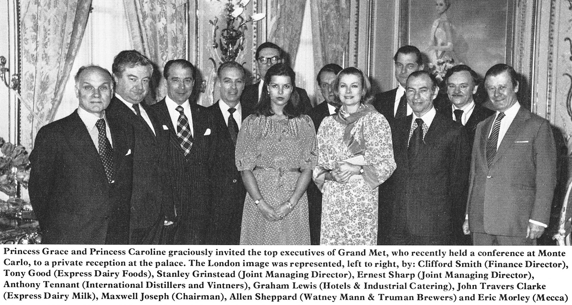 1978 Grand Met executives attend a reception at the Monte Carlo Palace, including Tony Good and John Travers Clarke. (Express News Summer)
