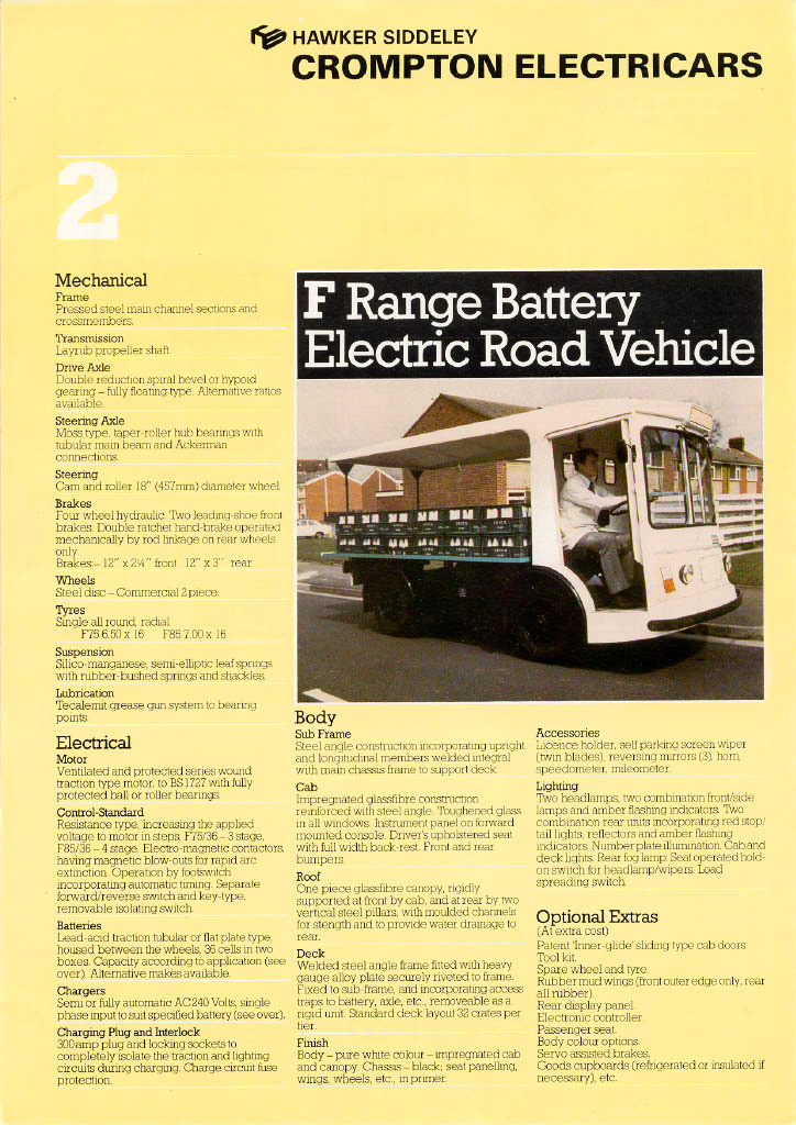 1980's? Morrison Electricar 'F Range' Brochure: Covers F75 and F85 models. (Courtesy milkfloats.org.uk)