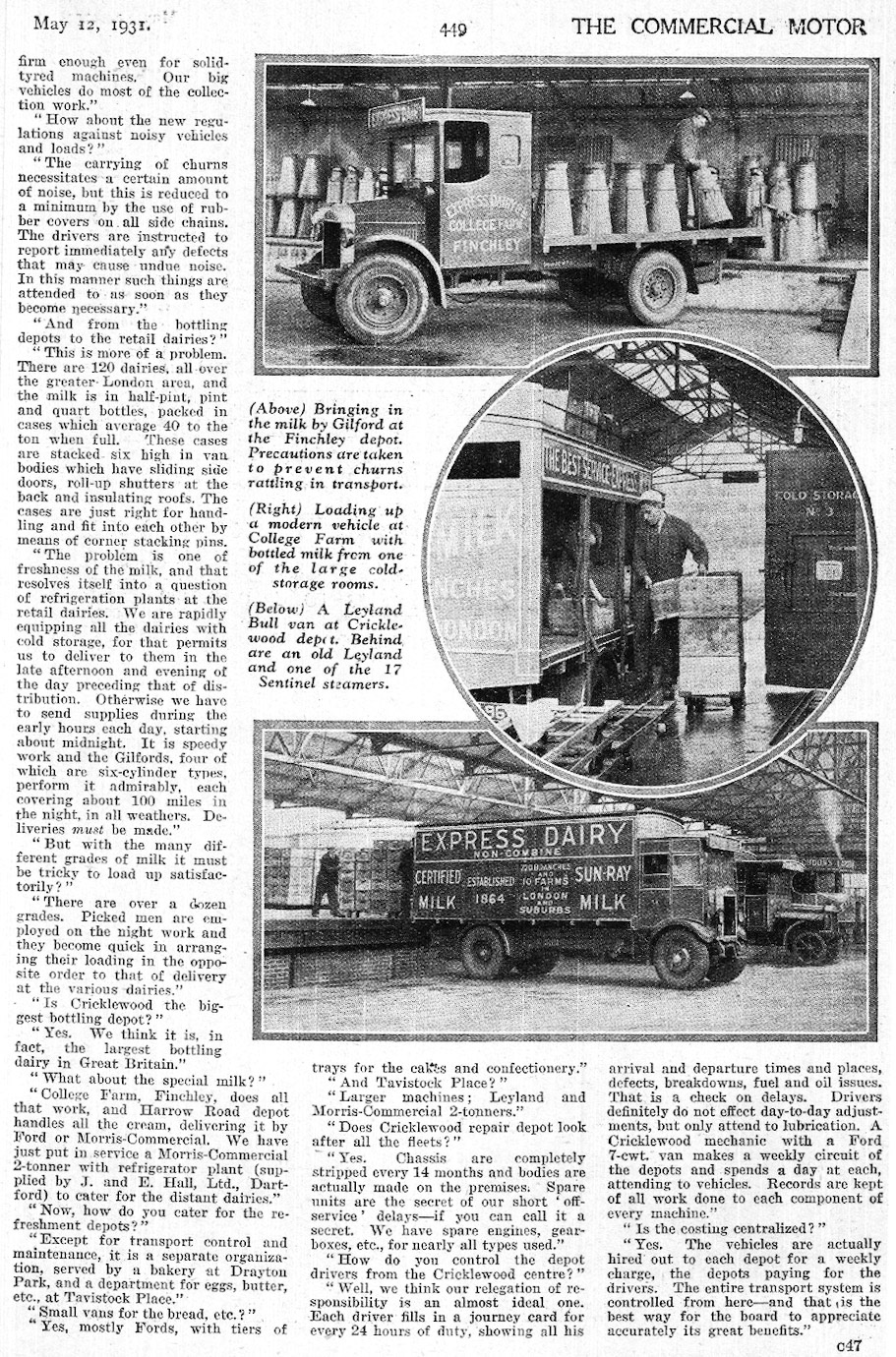 1931 'Commercial Motor' article-'Remarkable Road Transport operation of Express Dairy' (Courtesy Commercial Motor archive)
