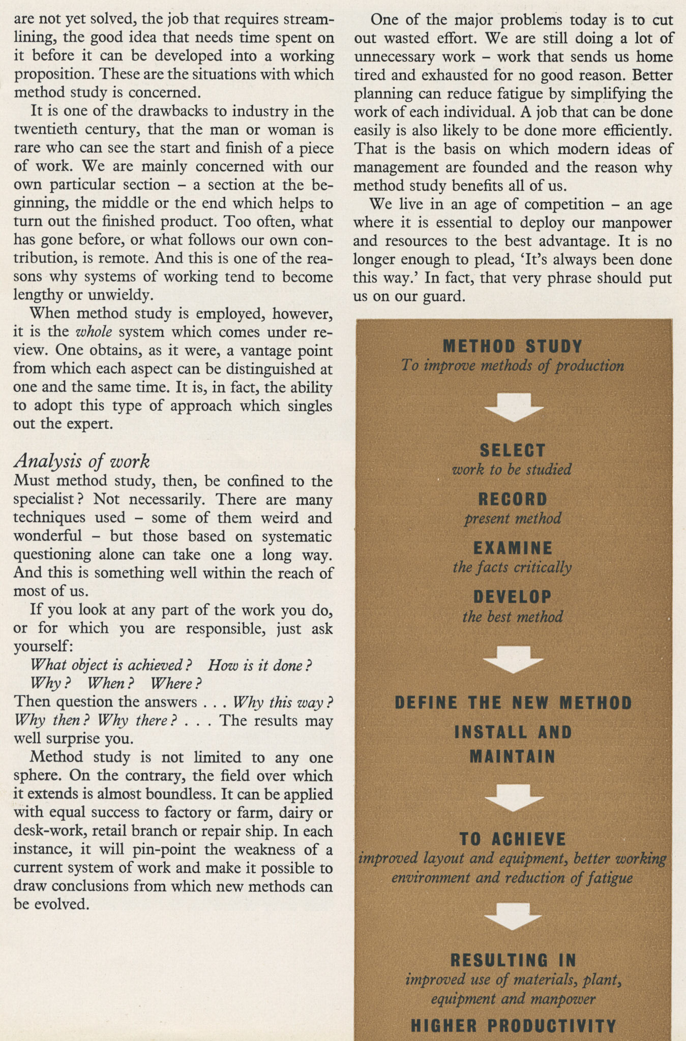 1959 Work Study Dept article by F.W. Thomas