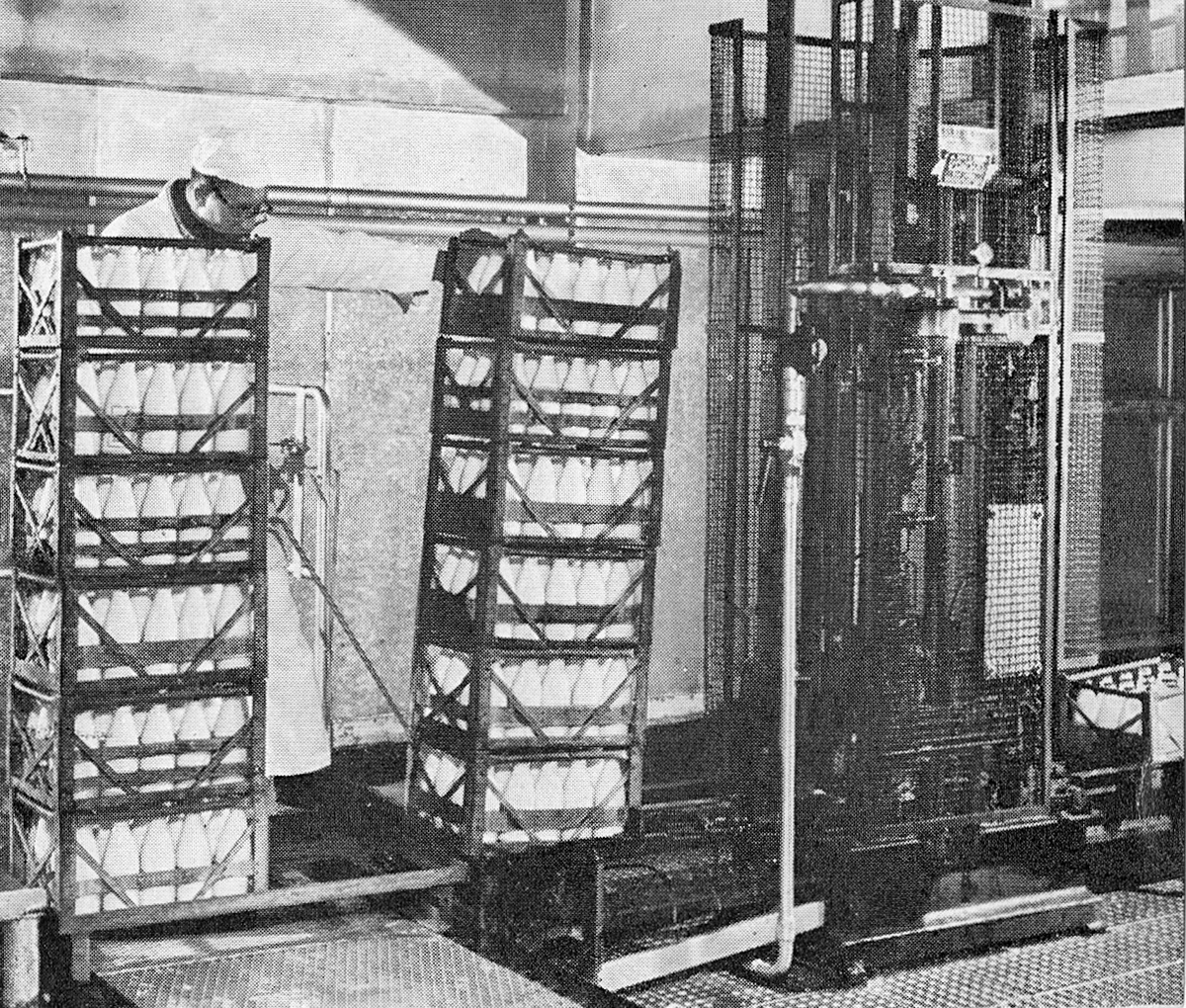 1954 re-stillaging after automatic stacking. (Courtesy Paul Luke)