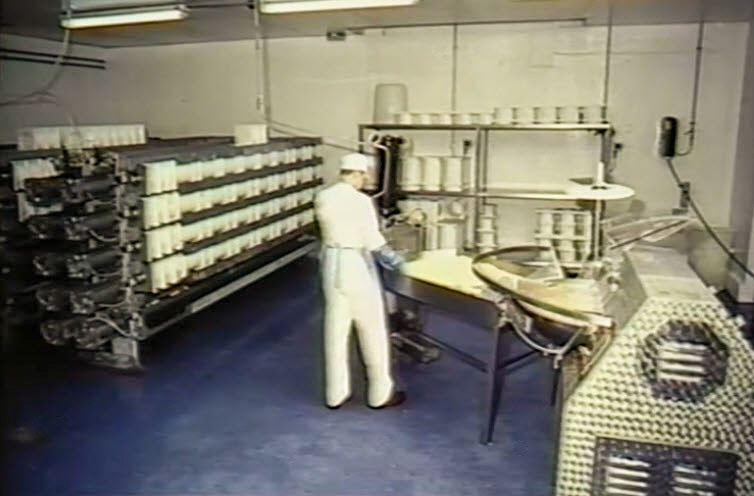 1990's Preparing cheese rounds. (Stills from Ruyton Video (Steven Harley))