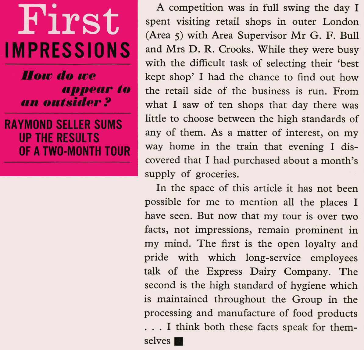 1963 Express Shops - extract from feature article by Raymond Seller, who joined Express to help edit 'Express News' (Express News Autumn)