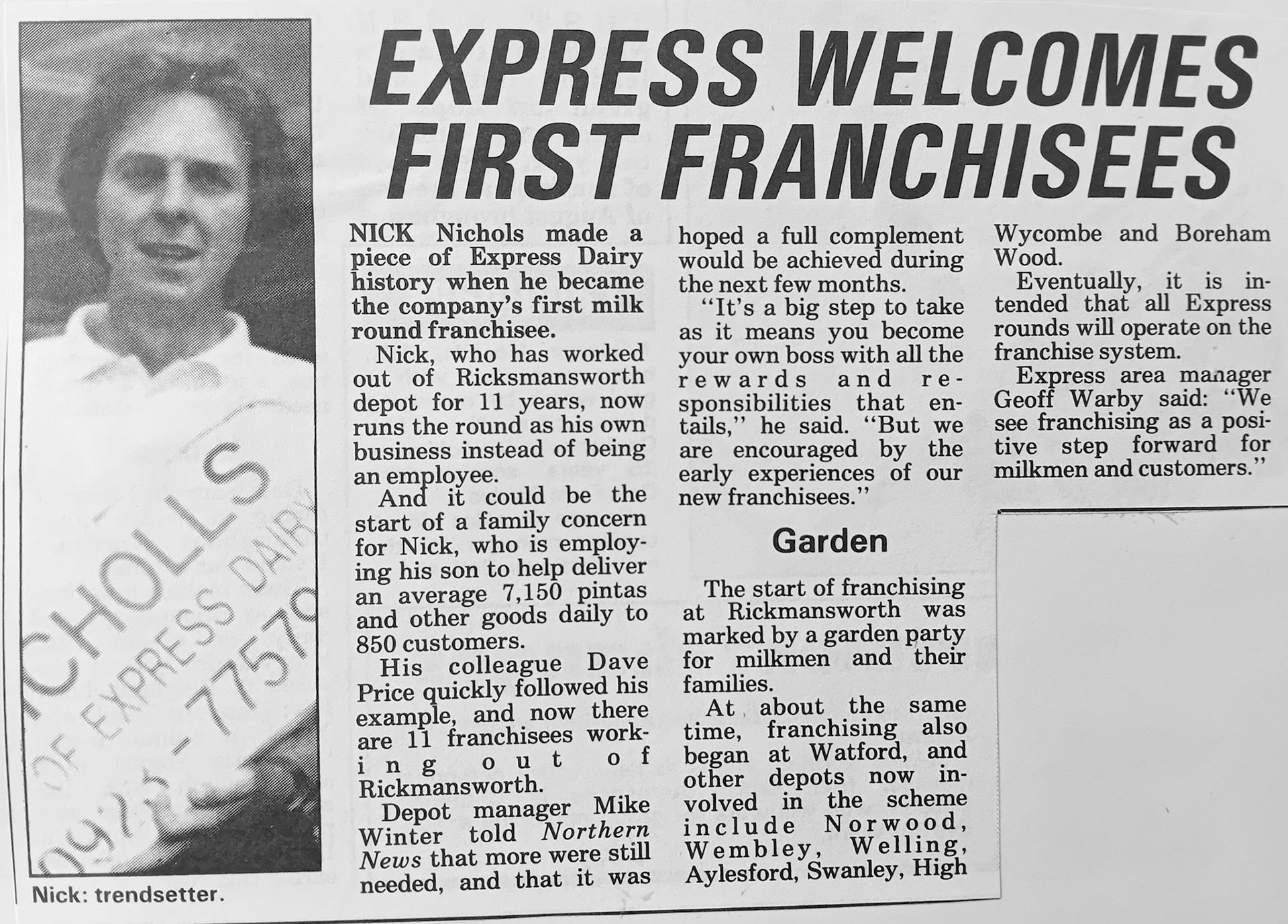 1990's Rickmansworth milkman Nick Nichols became the first milk round franchisee. (Courtesy Paul Smith)