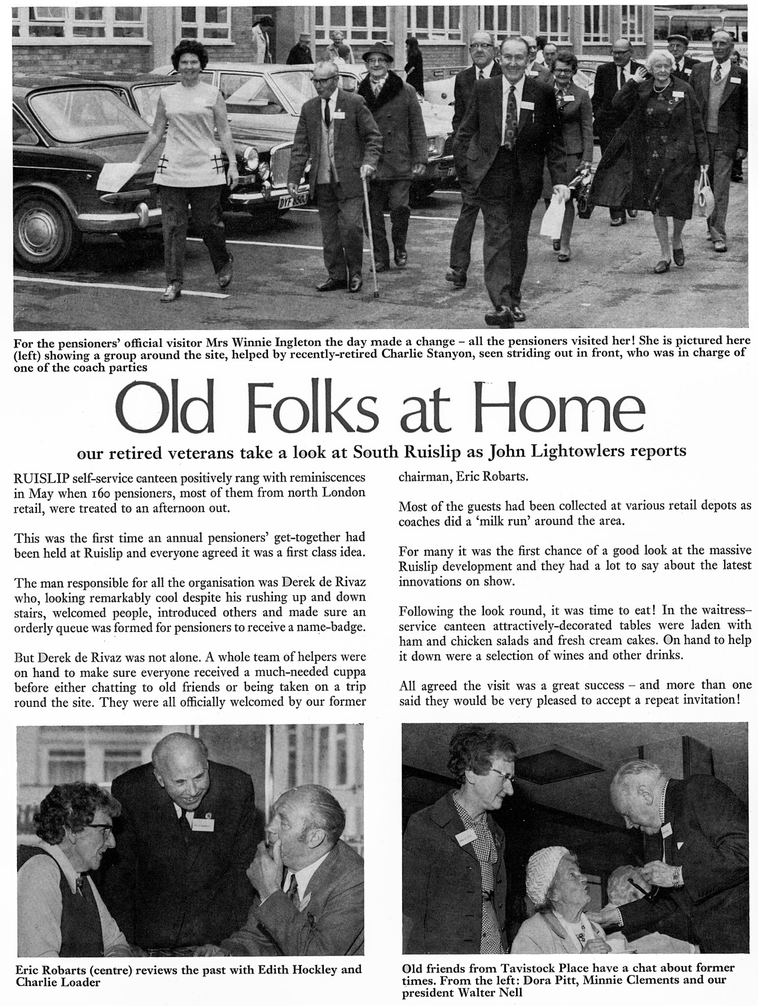 1974 North London pensioners visit Ruislip, organised by Derek de Rivaz and helped by Eric Robarts and Walter Nell. (Courtesy Doreen Williams)