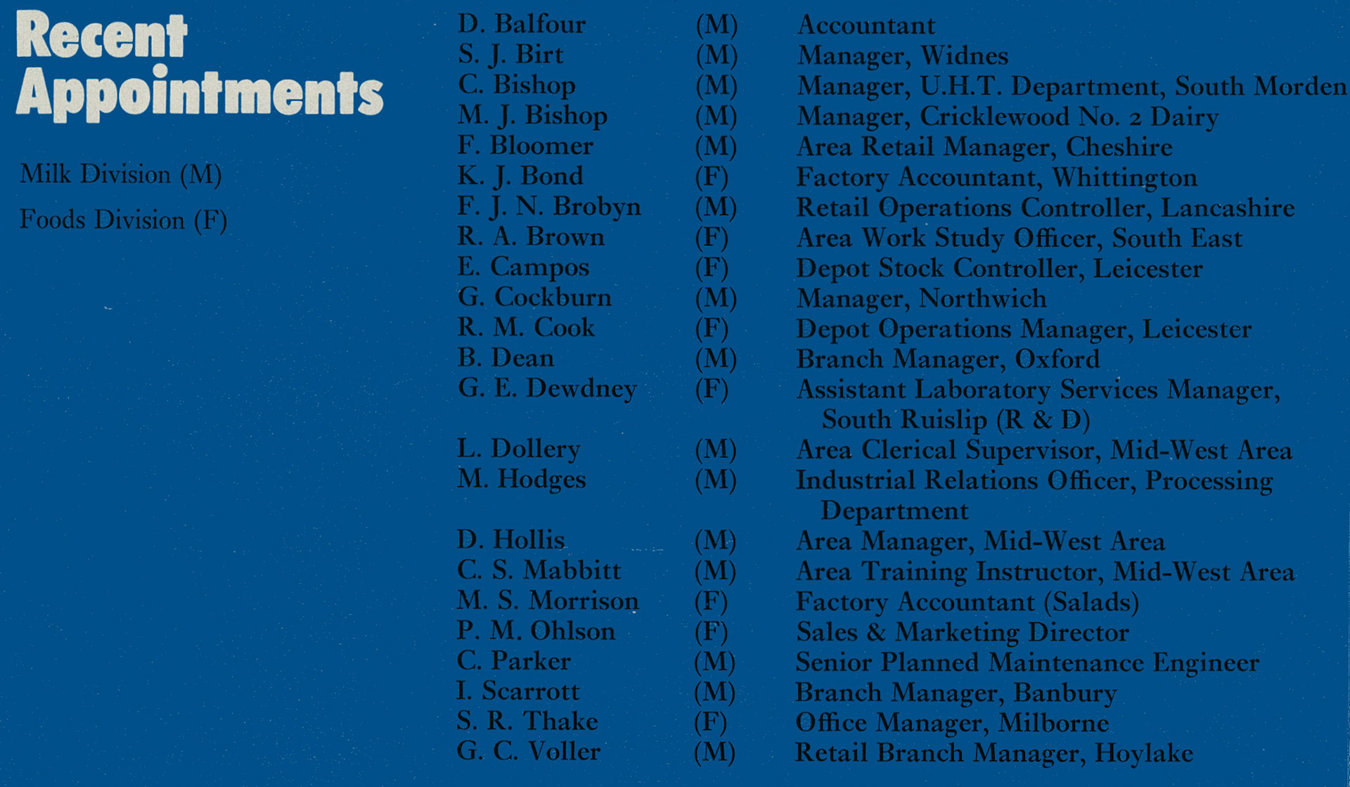 1974 Recent Appointments (Autumn Express News)