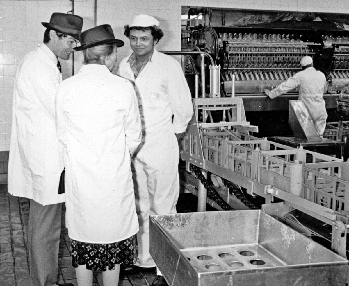 Princess Anne with Peter Roper and Albi Charles in the filling room