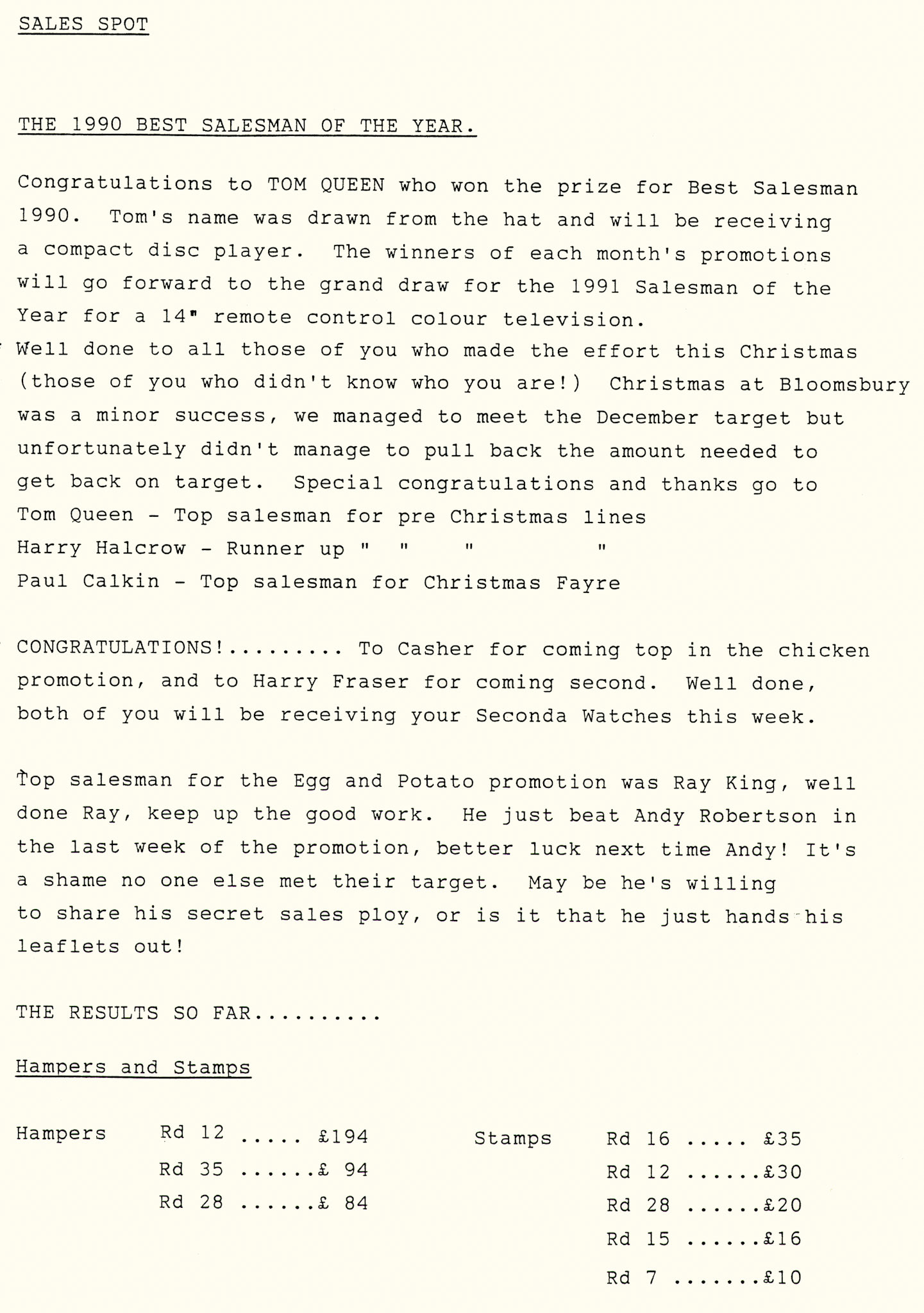 1991 Bloomsbury. The 'Bloomsbury Bugle' newsletter produced in-house for depot staff. (Courtesy Michael Aldread)