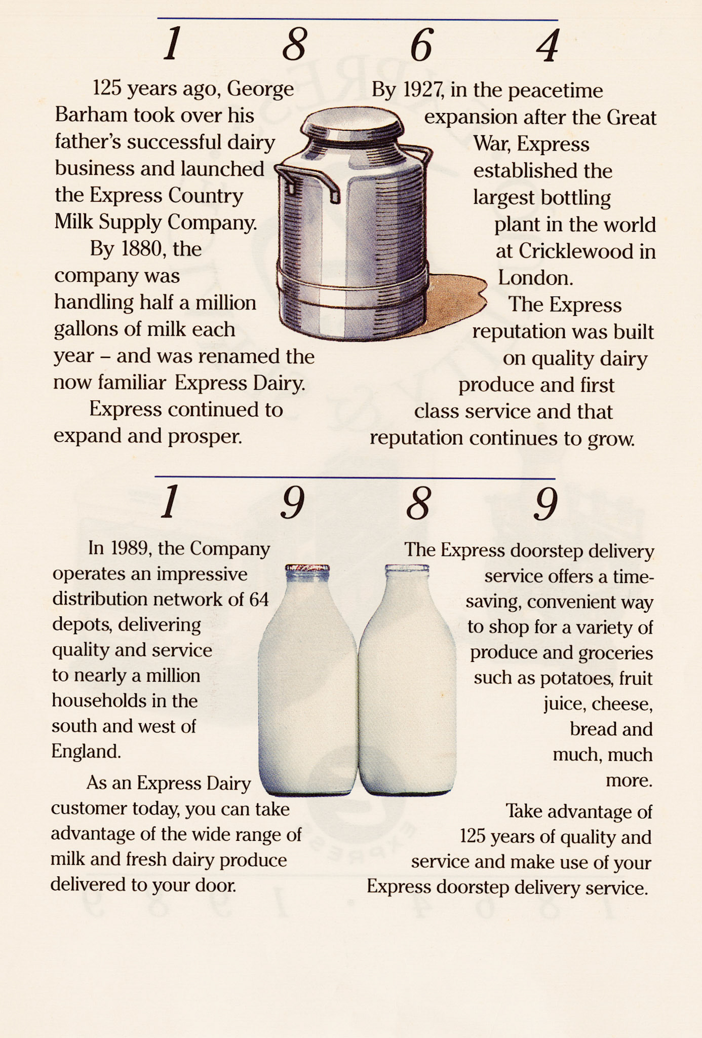 1989 Milkman's order form/ leaflet celebrating Express's 125 year anniversary. (Courtesy Michael Aldread)