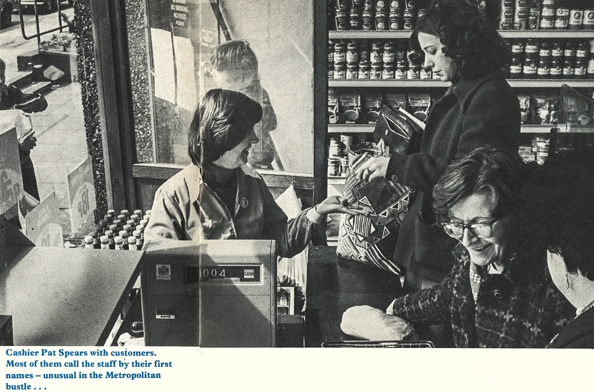 1977 Roberts Street, NW1 shop  Cashier Pat Spears. (Express News Summer)