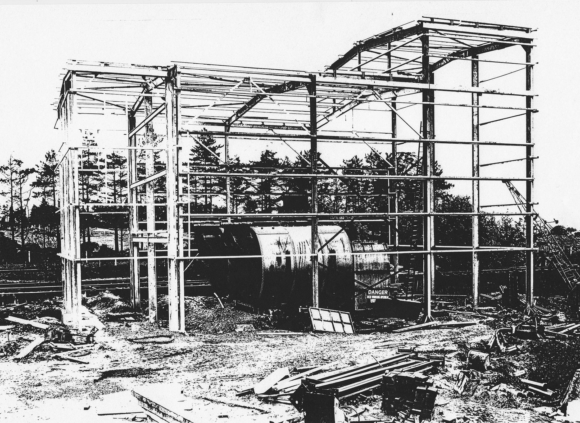 1950's Appleby construction - steelwork -Alan Mandle comments 'You will notice the boiler was installed almost before the building. This was originally coal dust fired but converted to oil sometime in the late 60s'