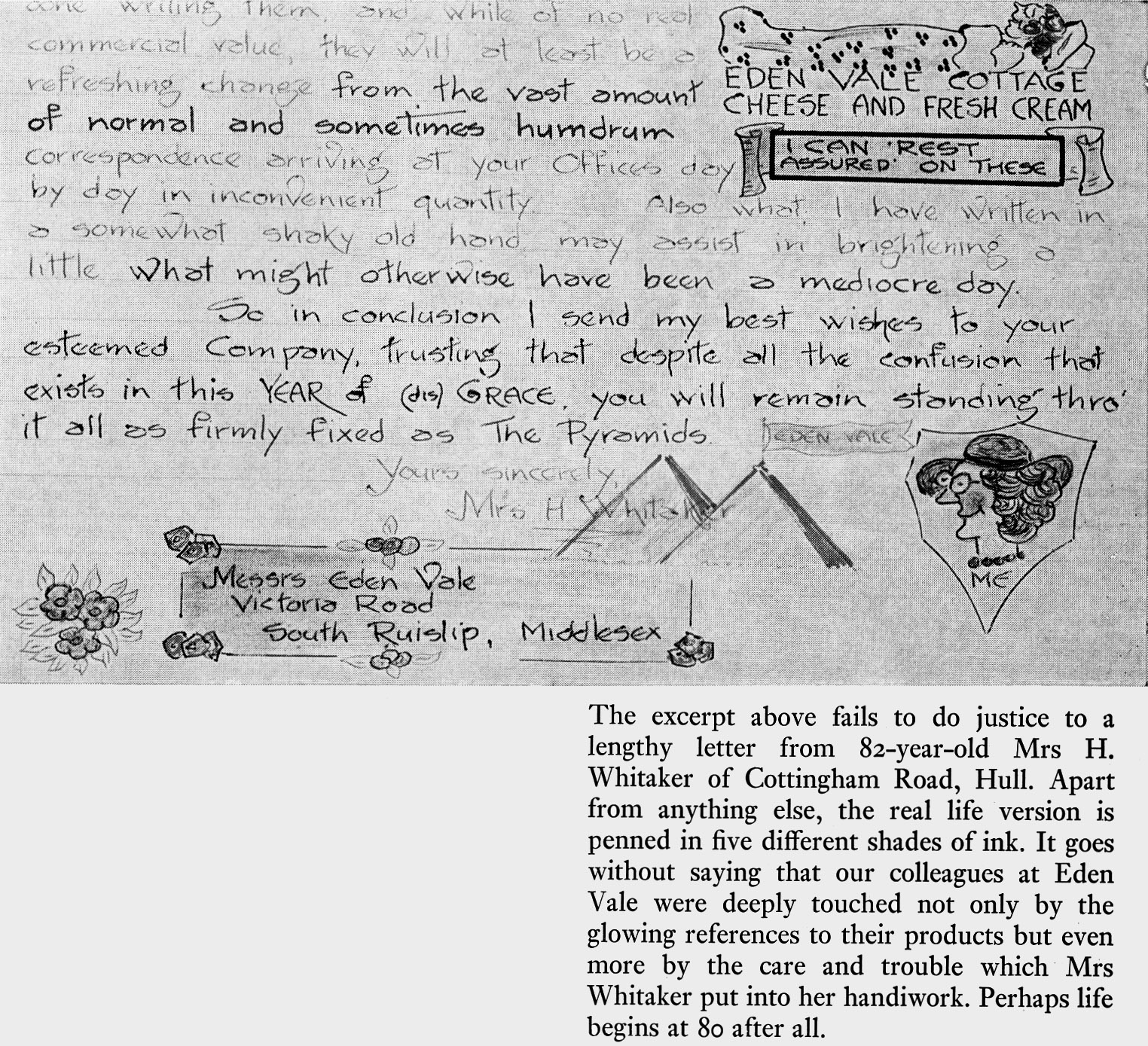 1971 Mrs H. Whitaker from Hull obviously likes Eden Vale products! (Express News Christmas)