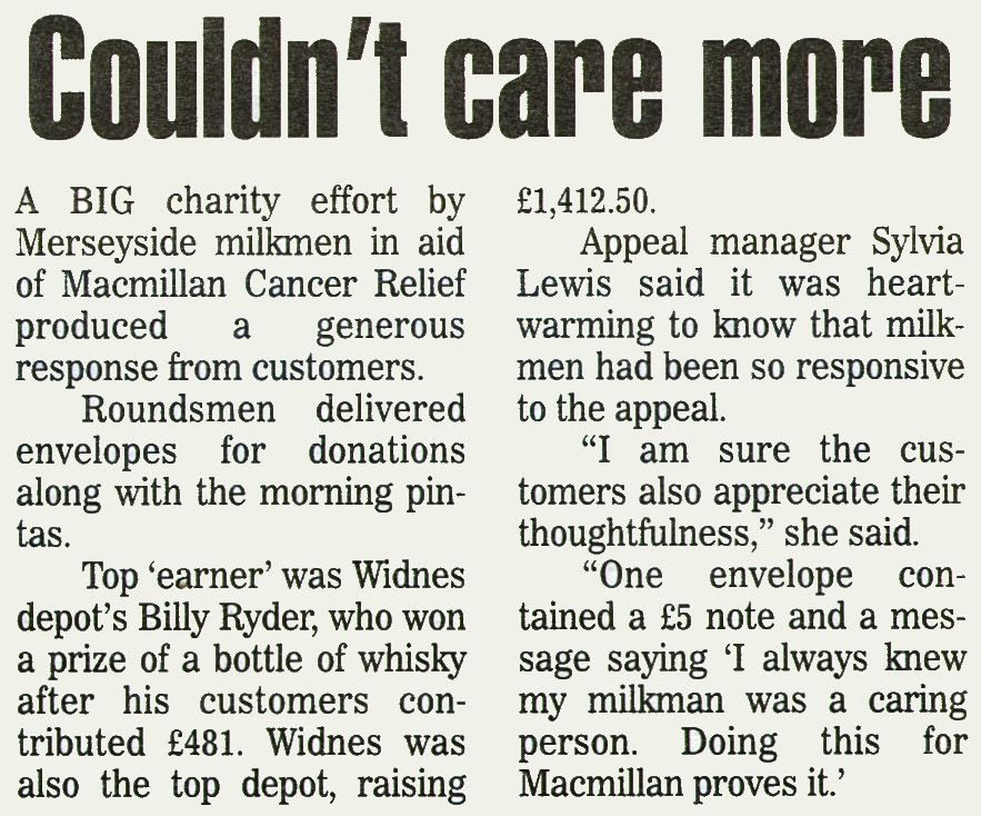1998-Widnes Depot's Billy Ryder came top, along with his depot, raising money for Macmillan Cancer Relief. (Courtesy August Express News, Mark Hudson)