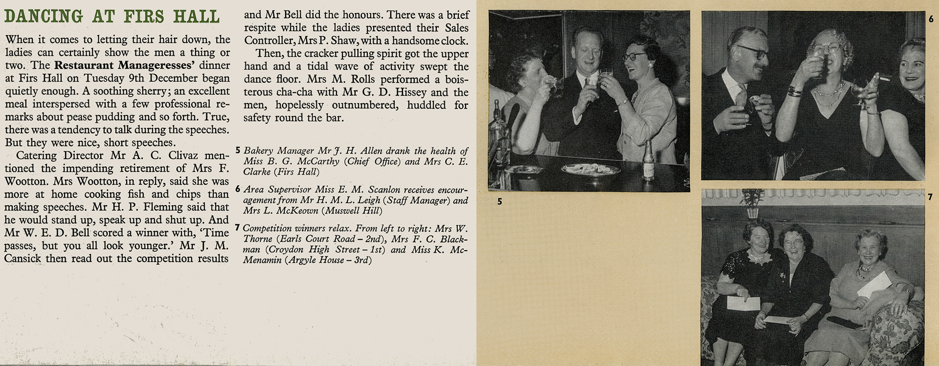 1959 Restaurant Manageresses dinner at Firs Hall, Winchmore Hill, later acquired by Beales Hotels. (Express News March)