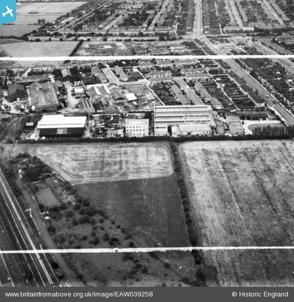 1951 South Ruislip site, prior to Express Dairy - The Air Control Installation Works, facing 198° (Courtesy Mark Amies, from Britain From Above, https://www.britainfromabove.org.uk/image/EAW039258