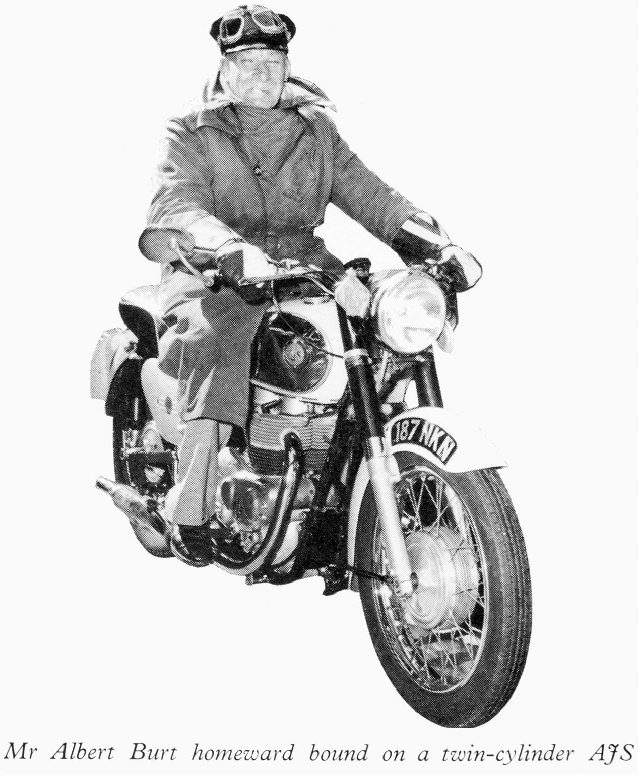 1962 Bromley Processing-Mr Albert Burt on his AJS motorcycle. (Express News Autumn)